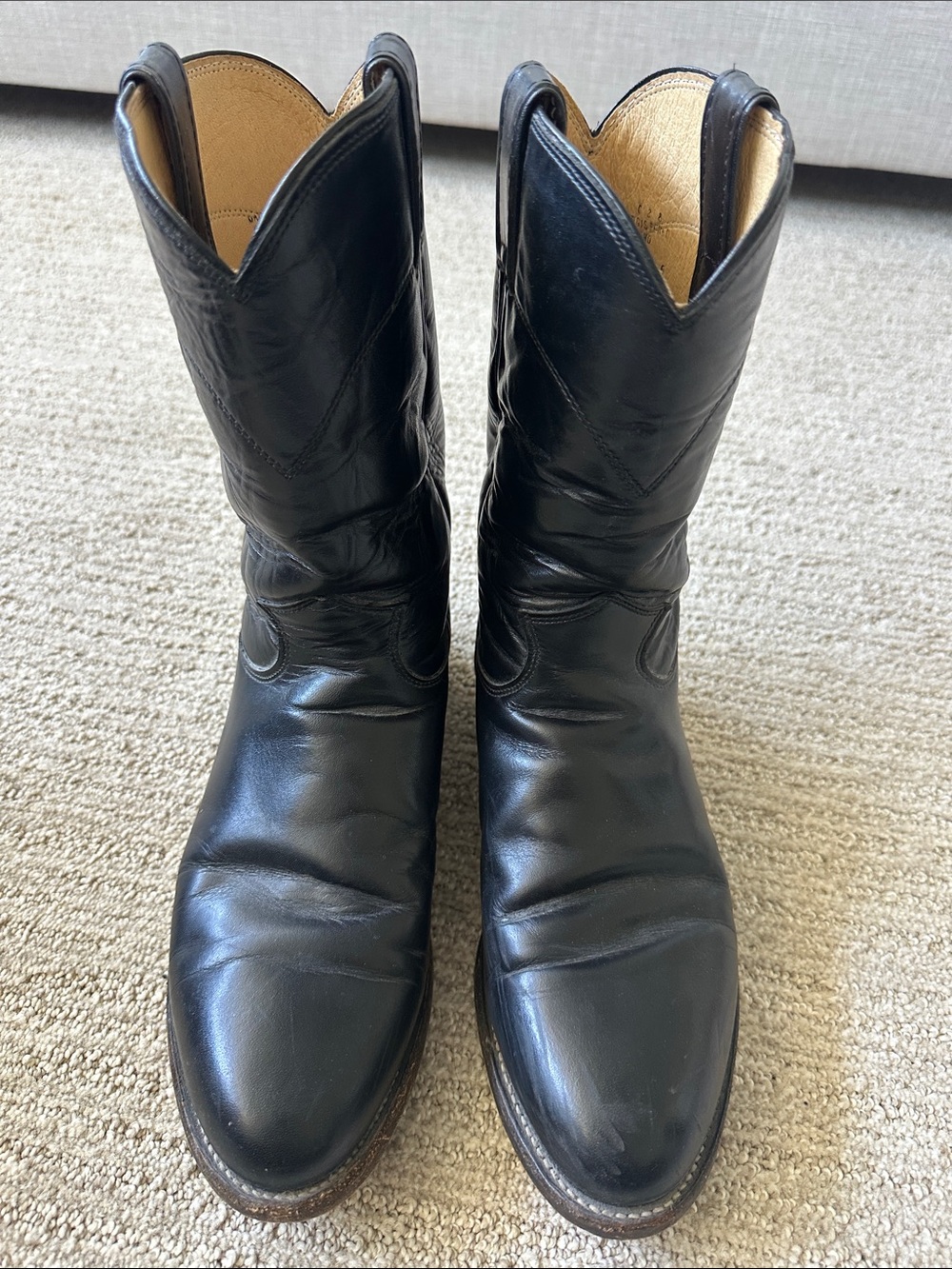 Justin Boots Black Leather Western Cowboy Boots